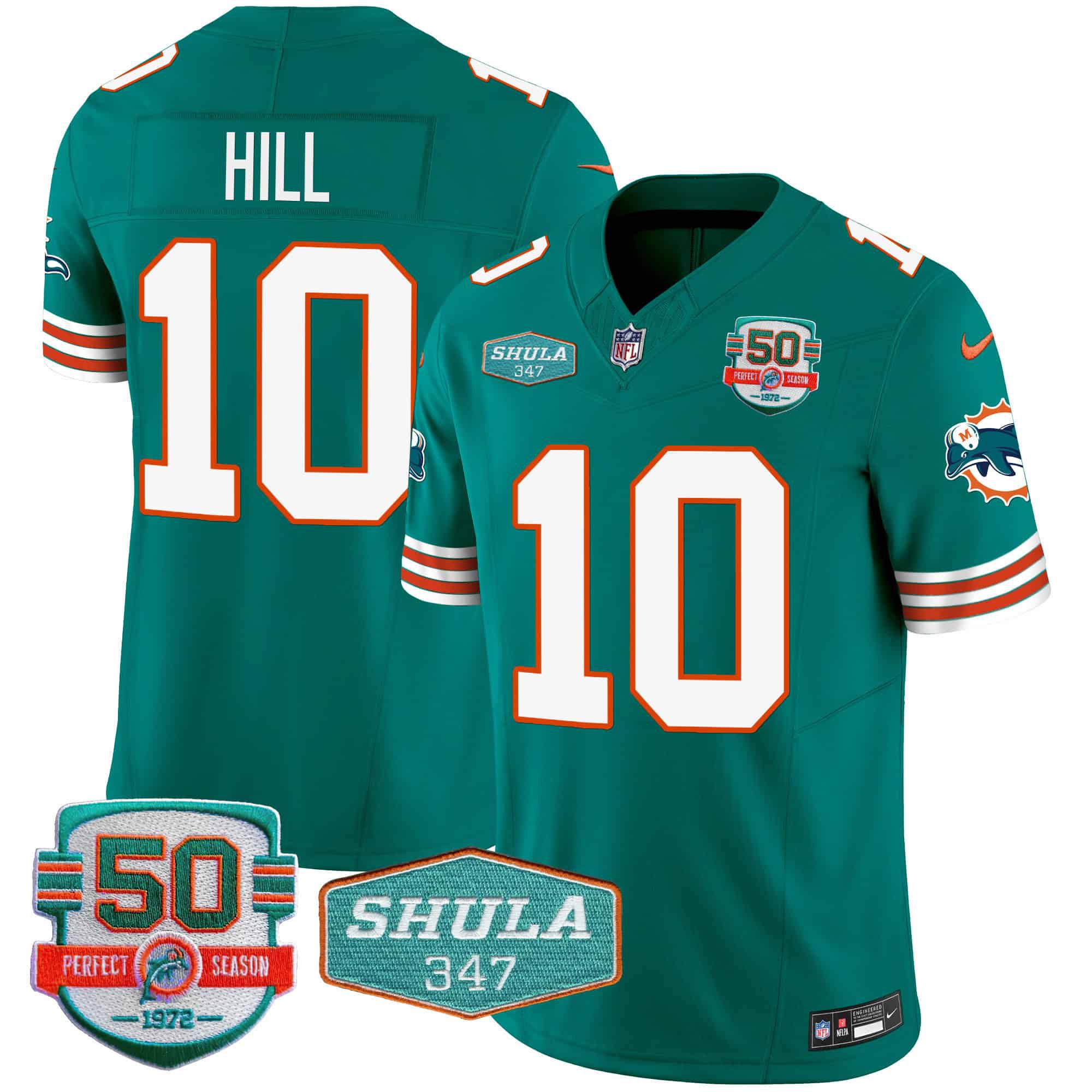 Men Miami Dolphins #10 Hill Green 2024 Nike Throwback Shula 347 Patch Vapor NFL Jersey style 1